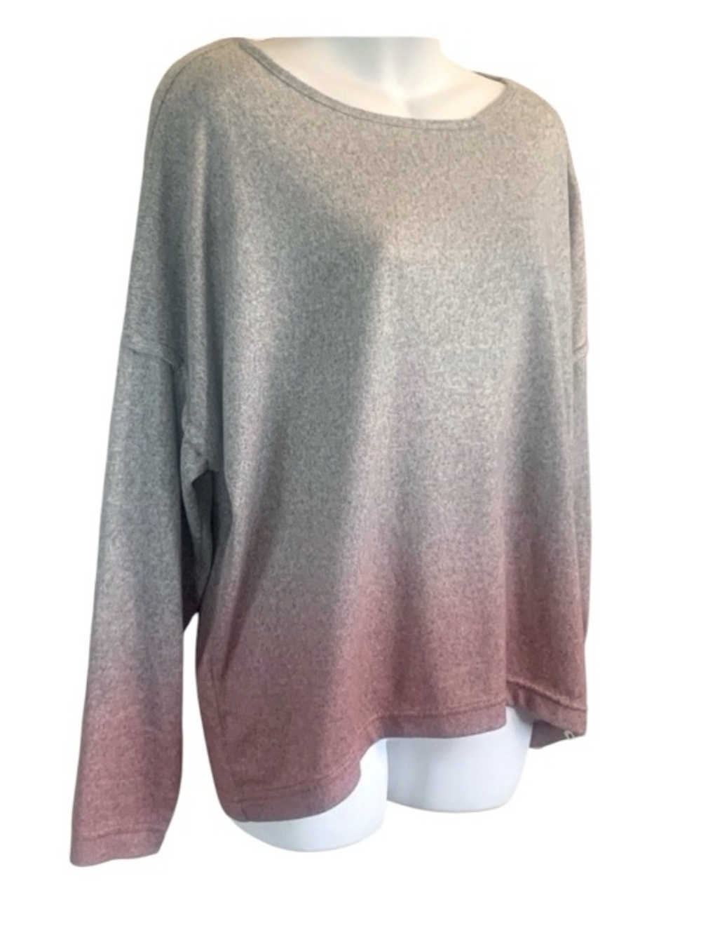 LUCKY BRAND Grey pink ombré fleece sweatshirt, edgy inside-out seams